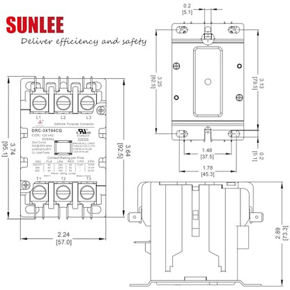 SunLee 3 Pole 40 Amp contactor 120V coil UL DP Contactor HVAC Contactor A2L Compliant 42CF35AF equivalent - size: 3P 40A 120VAC