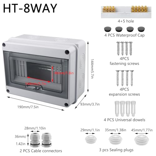 8 Way Circuit Breaker Box, IP65 Waterproof, for Indoor and Outdoor - style: 8 WAY-7.9*6.1*3.7Inch