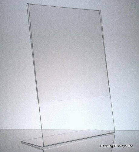 Dazzling Displays Clear Acrylic Slanted Sign Holder 8.5 x 11 - Slanted Picture Frame Premium Acrylic Sign Holder for Office, Retail, Tradeshows Single