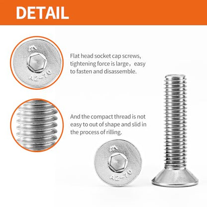M10-1.5 x 50mm Flat Head Hex Socket Cap Screws Countersunk Bolts, 304 Stainless Steel, Machine Fully Threaded, Metric Allen Socket Drive, Bright Finish, 10PCS - size: M10-1.5 x 50mm(10PCS)