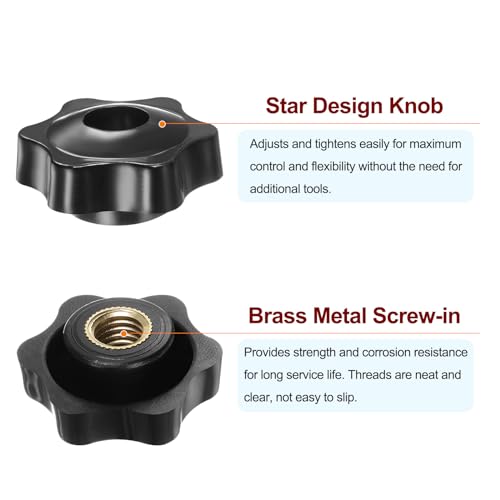 HARFINGTON 10pcs Star Knobs M10 Female Thread 38mm Head Plastic Through Hole Brass Screw-in Clamping Handles Threaded Hand Knobs, Black - color: Black, size: M10 x 38mm