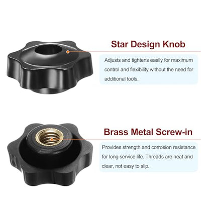 HARFINGTON 10pcs Star Knobs M10 Female Thread 38mm Head Plastic Through Hole Brass Screw-in Clamping Handles Threaded Hand Knobs, Black - color: Black, size: M10 x 38mm