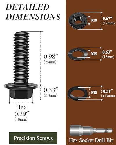 M8 x 25mm Flanged Hex Head Bolts and Nuts, External Flange Hex Drive Screws, Class 10.9 Black Zinc Plated Alloy Steel, M8x1.25 Bolts for Pump, Fix Car, DIY Project (10Sets) - color: Black, size: M8 x 25mm