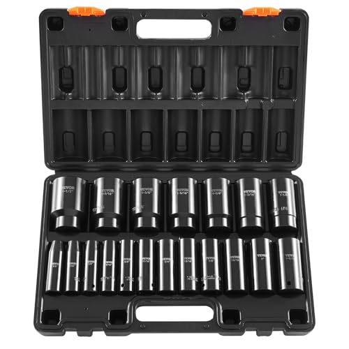 VEVOR Impact Socket Set 1/2 Inches 19 Piece, Deep Socket, 6-Point Sockets, Rugged Construction, Cr-V, 1/2 Inches Drive Socket Set Impact 3/8 inch - 1-1/2 inch, with a Storage Cage - size: 1/2" 19PCS