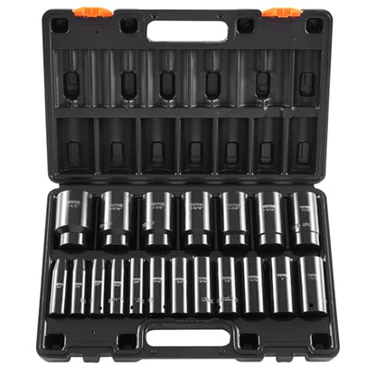 VEVOR Impact Socket Set 1/2 Inches 19 Piece, Deep Socket, 6-Point Sockets, Rugged Construction, Cr-V, 1/2 Inches Drive Socket Set Impact 3/8 inch - 1-1/2 inch, with a Storage Cage - size: 1/2" 19PCS