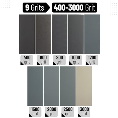 Bates- Sandpaper, 90 pcs, 400 to 3000 Grit Sandpaper Assortment, Sand Paper Assortment Pack, Wet Dry Sanding Paper - size: 90 pcs, style: 9 Grits, 400 to 3000