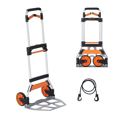 VEVOR Folding Hand Truck and Dolly, 309 Lbs Capacity, Aluminum Foldable Cart, Heavy-Duty Luggage Trolley Cart with Telescoping Handle and PP+TPR Wheels for Home, Office, Shopping, Travel - size: 309 lbs
