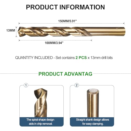 METALLIXITY Drill Bit (13mm) M35 5% Cobalt High-Speed Steel 135° 2Pcs - size: 13mm