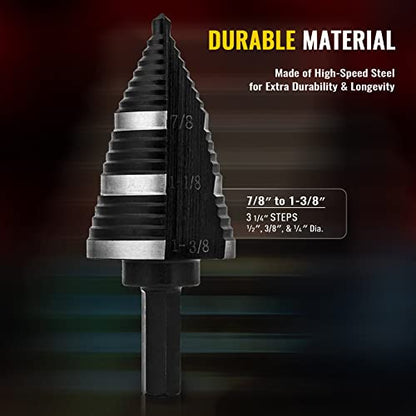 ZELCAN M2 Step Drill Bit, 1PC, 3/16 to 1-3/8 Inches