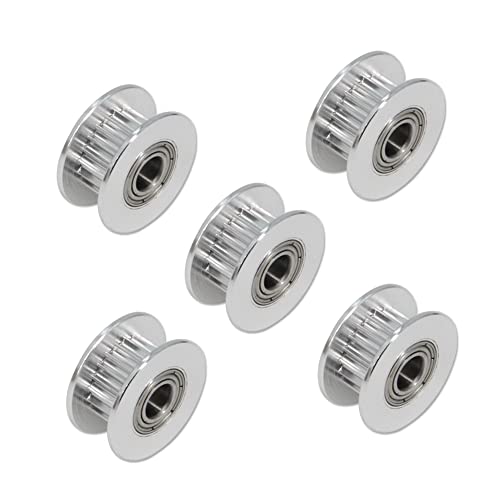 5pcs GT2 Pulleys Wheel 20 Teeth 5mm Bore Aluminum Timing Belt Idler Pulleys with Double Bearings for 3D Printer CNC 6mm Width Timing Belt (20T-5mm Bore-Bearings) - size: 20T-5mm Bore-Bearings