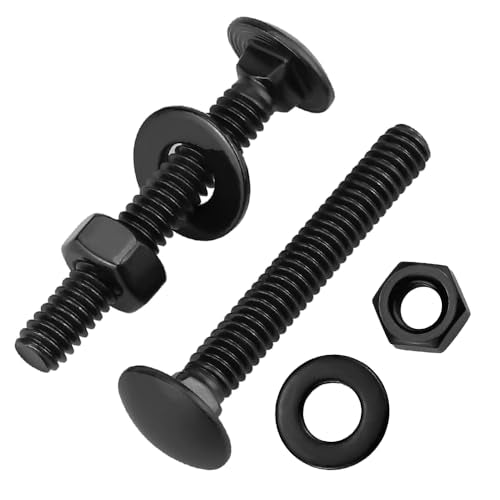 1/2-13 x 2 (6 Sets) Carriage Bolts Black, 304 (18/8) Stainless Steel Carriage Screws with Hex Nuts and Flat Washers, Square Neck Round Dome Head, Coarse Thread - size: 1/2-13 x 2"