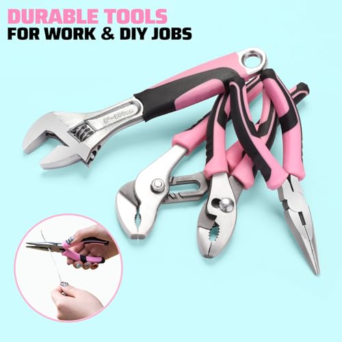 269-Piece Home Tool Set, General Household Repairing Tool Kit with Storage Bag, Basic Hand Tool Kit Set for Home Maintenance, DIY and Crafts - color: Pink