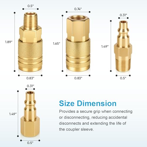 14 Pcs Air Hose Fittings 1/4 Inch NPT, Air Tool Fittings Air Compressor Fittings Quick Connect, Premium Brass Air Coupler And Plug Kit RNSXYAT