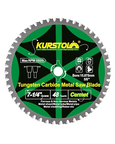 7-1/4 Inch Metal Cutting Saw Blade 48 Teeth - Ceramic Carbide Tipped for Steel, Iron, Steel Pipe, Non-Ferrous and Ferrous Metals, 5/8" Arbor - size: 7-1/4 Inch