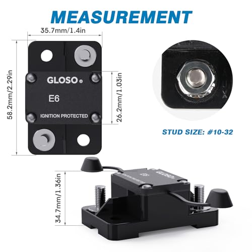 GLOSO Circuit Breaker 20 A E67 Mid Range Mini T1 Auto Reset, Compact Medium IP66, Marine Auto Truck (20 A) - style: 20A