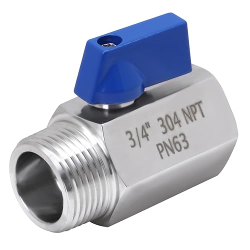 DERNORD 3/4 Inch Mini Ball Valve Stainless Steel Female x Male NPT Thread Shut-off Valve with Blue Handle - size: 3/4 Inch