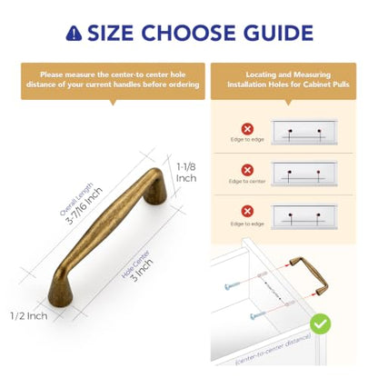 Ravinte Antique Brass Cabinet Handles Solid Handles,3 Inch,5 Pack - color: Antique Brass, size: 3 Inches Hole Center
