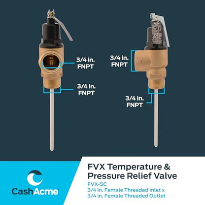 Cash Acme 3/4 Inch FVX-5C Female Inlet Commercial Temperature and Pressure Relief Valve, Brass Plumbing Fitting, 16931-0150 - size: 3/4 in. FVX-5C