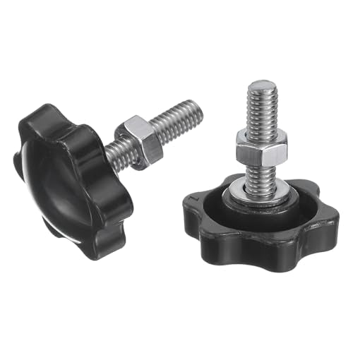 uxcell 8pcs Star Clamping Knobs with Nuts Washers, M6 x 20mm Metric 304 Stainless Steel Male Thread 32mm 6-Star Plastic Head, Threaded Stud Hand Knobs Handles Thumb Screws, Black - size: M6 x 20mm