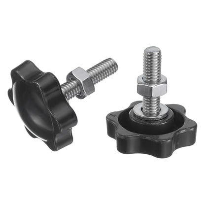 uxcell 8pcs Star Clamping Knobs with Nuts Washers, M6 x 20mm Metric 304 Stainless Steel Male Thread 32mm 6-Star Plastic Head, Threaded Stud Hand Knobs Handles Thumb Screws, Black - size: M6 x 20mm