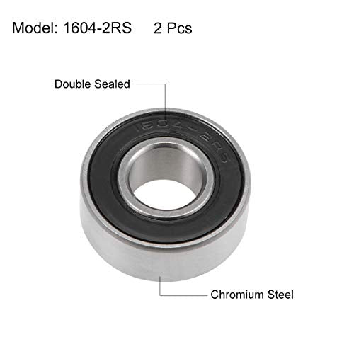 uxcell 1604-2RS Deep Groove Ball Bearings 3/8x7/8x11/32" Chrome Steel 2pcs - size: 3/8"x7/8"x11/32"