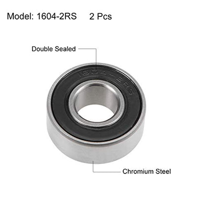 uxcell 1604-2RS Deep Groove Ball Bearings 3/8x7/8x11/32" Chrome Steel 2pcs - size: 3/8"x7/8"x11/32"