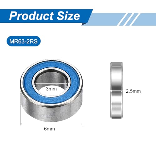 uxcell 10 Pcs MR63-2RS Micro Bearings, 3x6x2.5mm Chrome Steel, ABEC7 - size: MR63-2RS