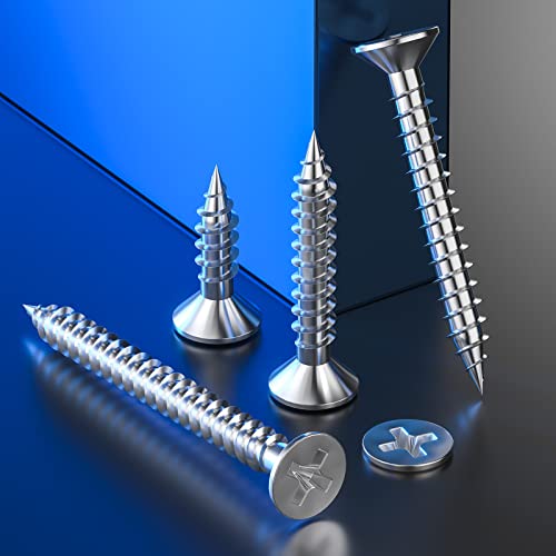 Wensilon (400Pcs) #8x3/4 Wood Screw Quick Metal Self Tapping Flat Head 304 Stainless Steel - color: Silver, size: #8x3/4