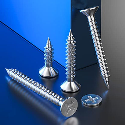 Wensilon (400Pcs) #8x3/4 Wood Screw Quick Metal Self Tapping Flat Head 304 Stainless Steel - color: Silver, size: #8x3/4