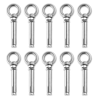 Shoulder Eye Bolts, Heavy Duty Eyebolts Stainless Steel Wall Concrete Anchors Screw Expansion Bolts with Nuts Eye Hooks Fastener for Ceiling Concrete Masonry - size: 1/4inch(M6)-10PCS