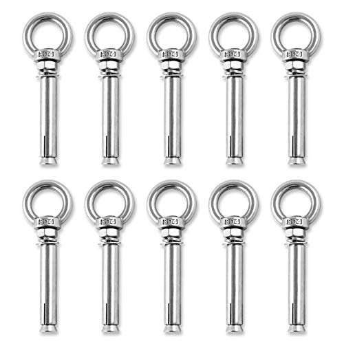 Shoulder Eye Bolts, Heavy Duty Eyebolts 304 Stainless Steel Wall Concrete Anchors Screw Expansion Bolts with Nuts Eye Hooks Fastener for Ceiling Concrete Masonry - size: 3/8inch(M10)-10PCS