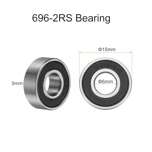 uxcell 10pcs 696-2RS Bearing 6x15x5mm, Chrome Steel, Miniature, ABEC3 - size: 696-2RS
