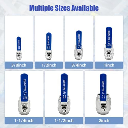 4 Pack 1/2" Ball Valve 304 Stainless Steel Full Port Shut Off Valve, NPT Female x NPT Female, Locking Handle, 1000 WOG for Water, Oil, Gas & Air Applications - size: 1/2inch