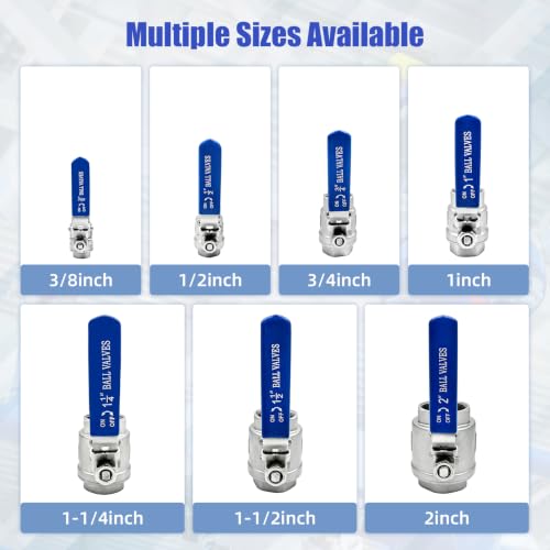 4 Pack 3/8" Ball Valve, 304 Stainless Steel Full Port Shut Off Valve, Female NPT x Female NPT, Locking Handle, 1000 WOG for Water, Oil, Gas & Air Applications - size: 3/8inch