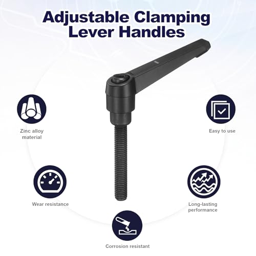 uxcell 4Pcs Adjustable Clamping Lever Handles, M8x50mm Zinc Alloy Male Thread Stud Knobs with Nuts Quick Release Bolt Rotating Screw Handles for Lathes Woodworking, Black - size: M8x50mm