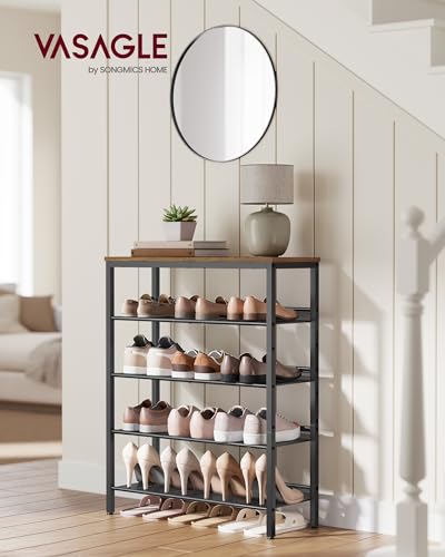 VASAGLE 5-Tier Shoe Rack, Adjustable, Freestanding - color: Honey Brown + Ink Black, size: 5 Tiers (29.5"W)