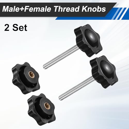 HARFINGTON Star Knobs M6 x 70mm Male + M6 Female Thread 38mm Head 2 Set - size: M6 x 70mm + M6 x 38mm