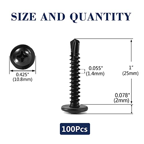 #8 x 1 Sheet Metal Screws 100Pcs 410 Stainless Steel Truss Head Fast Self Tapping Screws Black Oxide by SG TZH - color: Black, size: #8 x 1"