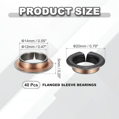 uxcell 40Pcs Flanged Sleeve Bearing, 12mm Bore x 14mm OD x 5mm Length - size: 12×14×5mm