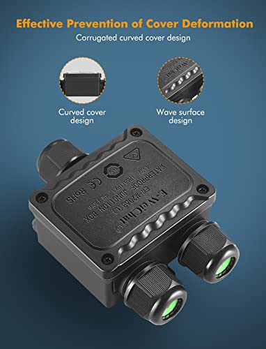 Junction Box - IP68 Waterproof Electrical Boxes 3 Way M25 Cable Connector - size: 3 Way 2 Pack