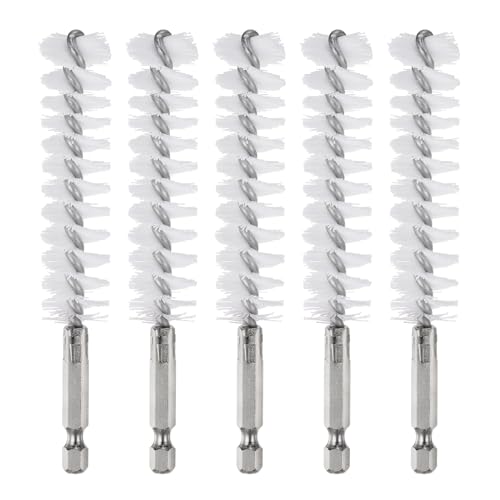 HARFINGTON 5Pcs Nylon Bore Brush 18mm Dia Cleaning Twisted Wire Brush Tube Pipe Cleaner with Handle 1/4 Inch Hex Shank for Tubes, Ports, Bearings - size: 18mm