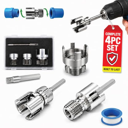 3PCS PVC Pipe Threader Kit, Internal & External Pipe Threading Tool for 1/2", 3/4" & 1" PVC/PPR Pipes, Drill Compatible Pipe Thread Cutter with 1/4" Hex Shank & Storage Case
