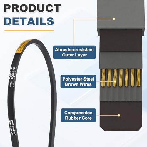 uxcell 3Pcs A-1100 Rubber V-Belt 1100mm Li x 13mm W x 8mm T Classic Wrapped - size: A-1100