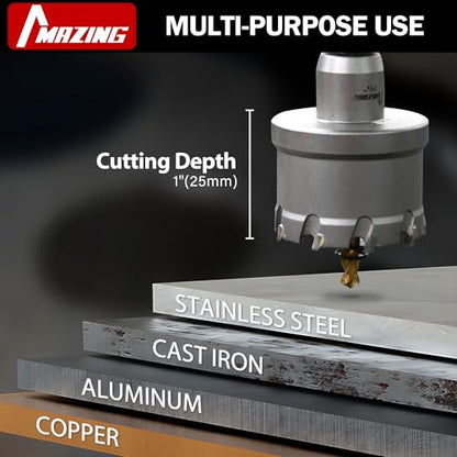 MAZING 16PCS TCT Hole Saw Kit for Hard Metal, 5/8"-2-1/8" Carbide Tungsten Carbide Tipped Hole Saw Set, Heavy Duty Hole Cutter Set for Cutting Stainless Steel, Iron, Copper, Aluminum, Sheet Metal