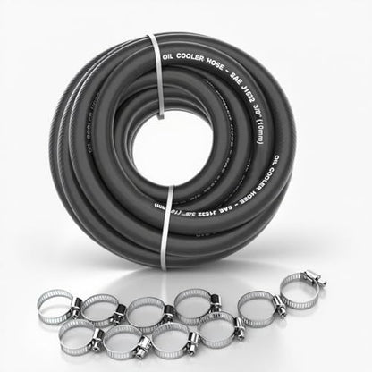 3/8 Transmission Oil Cooler Hose J1532 Fuel Line Hose 300PSI Push Lock with Clamps 10FT - size: 3/8 10FT with Clamps