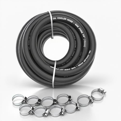 3/8 Fuel Line Hose J1532 Transmission Oil Cooler Hose 300PSI Push Lock with Clamps 20FT - size: 3/8 20FT with Clamps