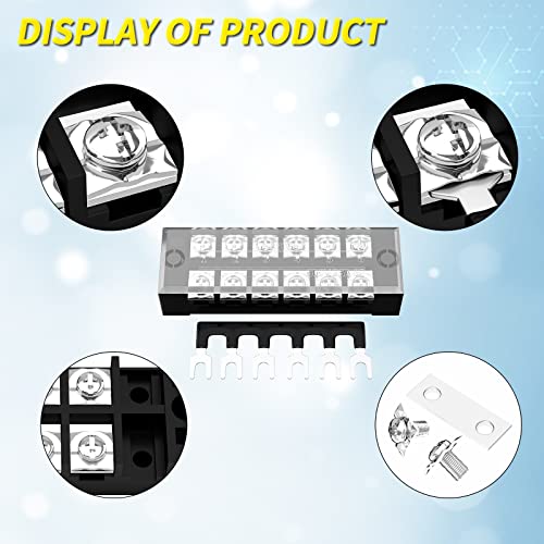 Joinfworld 35A Terminal Block 6 Position Screw Terminal Strip Dual Row with Cover & 6 Position Pre-Insulated Terminal Jumper Block - 2 Pack - style: 35A 6P