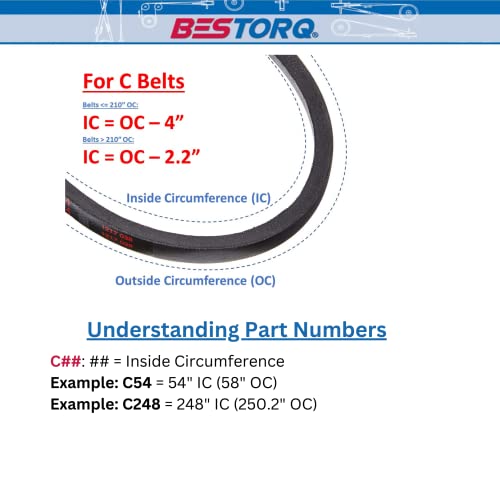 BESTORQ C49 V-Belt, Classic Wrapped Rubber X3 V-Belt, Black, 53" Outside Circumference x .87" Width x .57" Height, (Pack of 2) - size: Pack of 2, style: C49