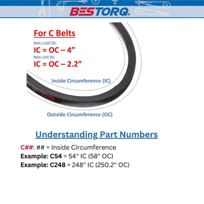 BESTORQ C49 V-Belt, Classic Wrapped Rubber X3 V-Belt, Black, 53" Outside Circumference x .87" Width x .57" Height, (Pack of 2) - size: Pack of 2, style: C49
