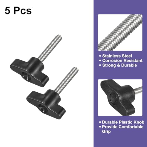 uxcell 5Pcs Clamping Screw Knob, M6 x 35mm Metric 304 Stainless Steel T Shaped Thumb Screws Handle for Quick Remove Hand Tightening Knob Replacement - size: M6 x 35mm